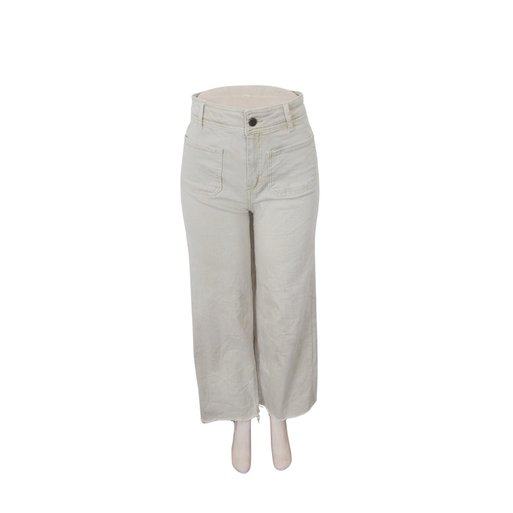OAT Wide-Leg, High‎ Rise, Casual Pants Trousers, Women's Rise, Size 6, Beige.